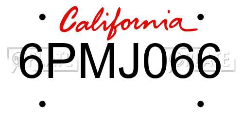 6PMJ066 California License Plate