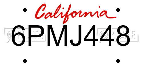 6PMJ448 California License Plate