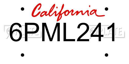 6PML241 California License Plate