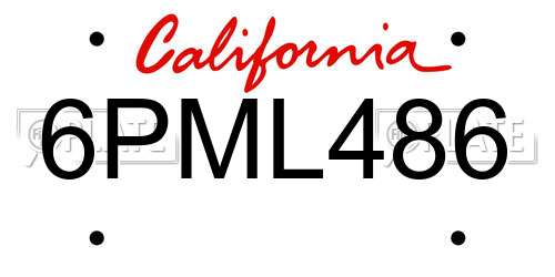6PML486 California License Plate