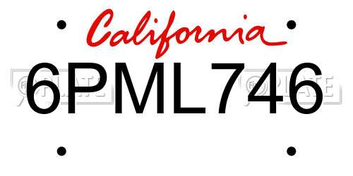 6PML746 California License Plate