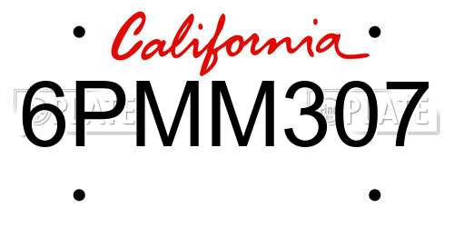 6PMM307 California License Plate