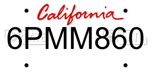 6PMM860 California License Plate