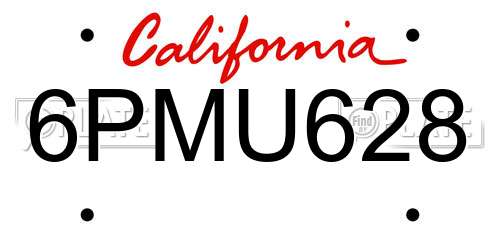 6PMU628 California License Plate