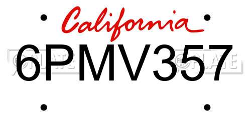 6PMV357 California License Plate
