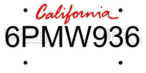 6PMW936 California License Plate
