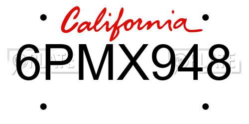 6PMX948 California License Plate