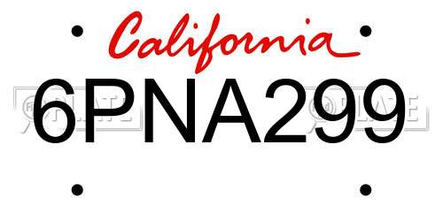 6PNA299 California License Plate