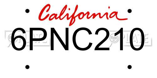 6PNC210 California License Plate