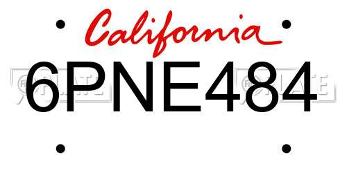 6PNE484 California License Plate