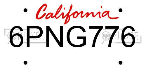 6PNG776 California License Plate
