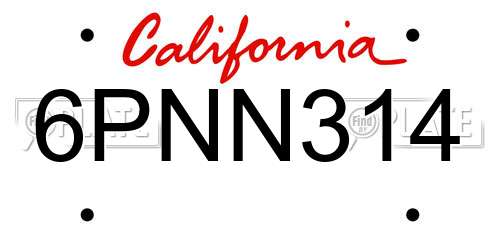 6PNN314 California License Plate