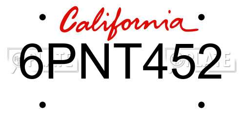 6PNT452 California License Plate