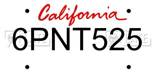 6PNT525 California License Plate
