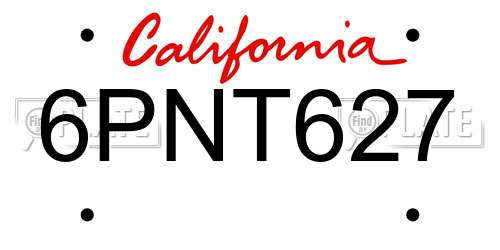 6PNT627 California License Plate
