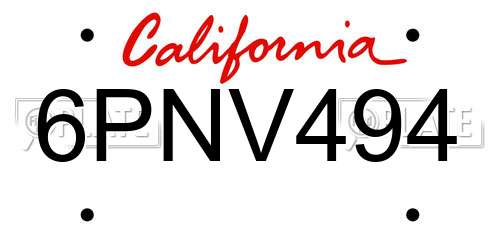 6PNV494 California License Plate