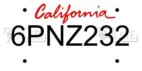6PNZ232 California License Plate