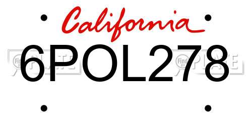 6POL278 California License Plate