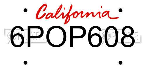 6POP608 California License Plate