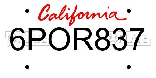 6POR837 California License Plate