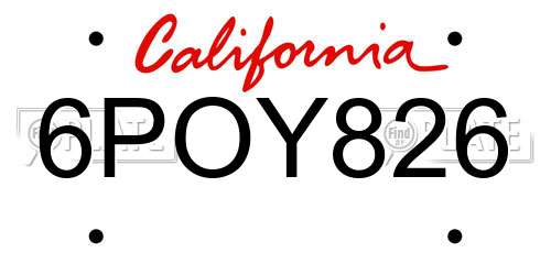 6POY826 California License Plate