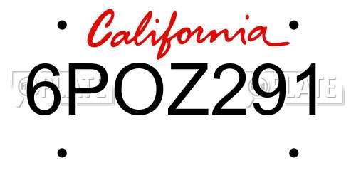 6POZ291 California License Plate