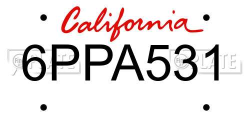 6PPA531 California License Plate