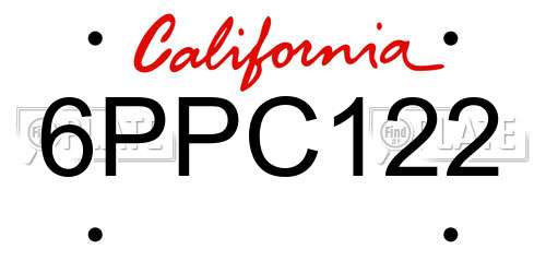 6PPC122 California License Plate