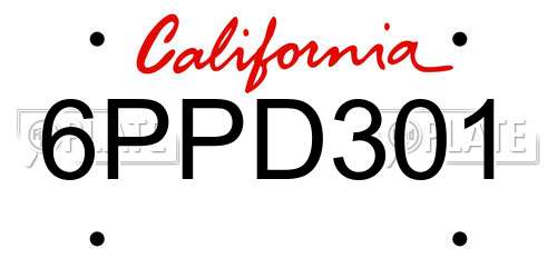 6PPD301 California License Plate
