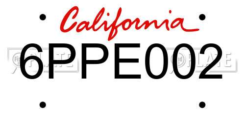 6PPE002 California License Plate