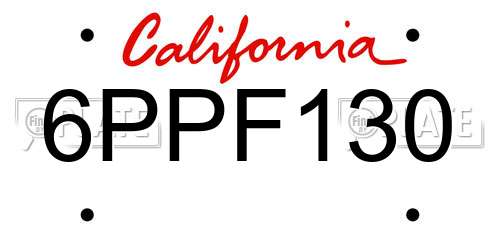 6PPF130 California License Plate