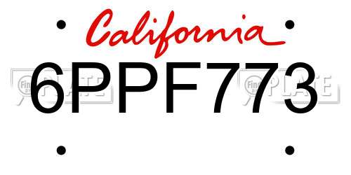6PPF773 California License Plate