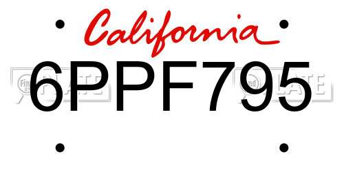6PPF795 California License Plate