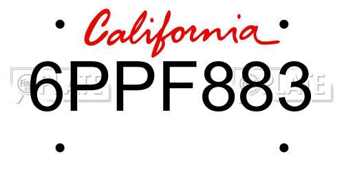 6PPF883 California License Plate