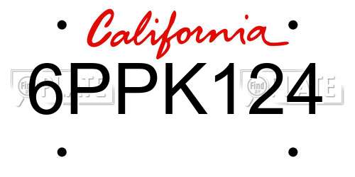 6PPK124 California License Plate