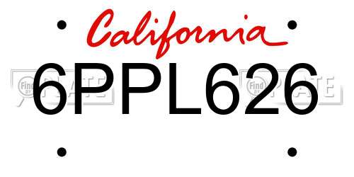 6PPL626 California License Plate
