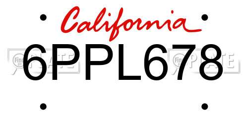 6PPL678 California License Plate