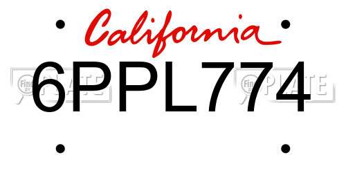 6PPL774 California License Plate
