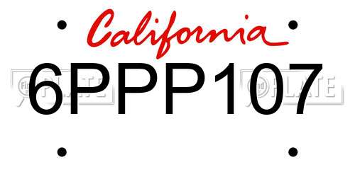 6PPP107 California License Plate