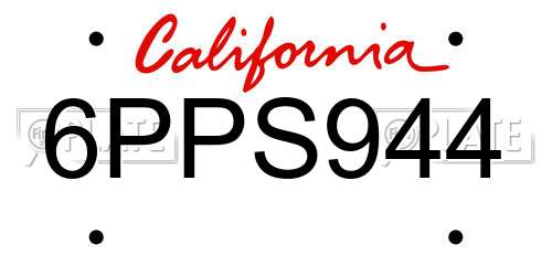 6PPS944 California License Plate