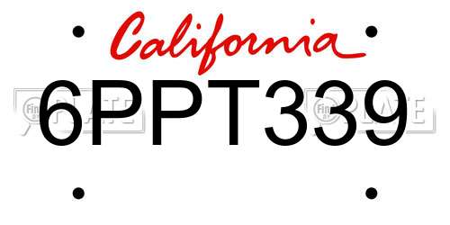 6PPT339 California License Plate