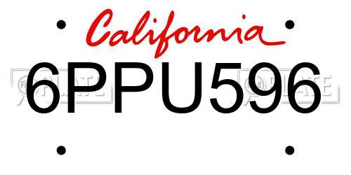 6PPU596 California License Plate