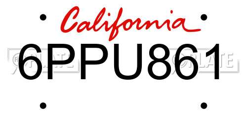 6PPU861 California License Plate