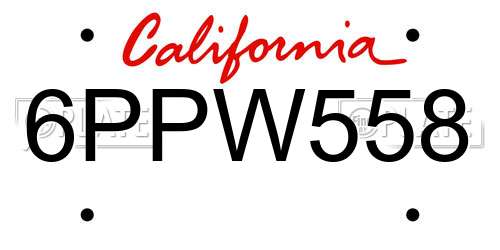 6PPW558 California License Plate