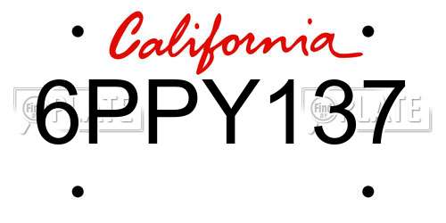6PPY137 California License Plate