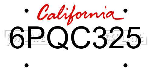 6PQC325 California License Plate