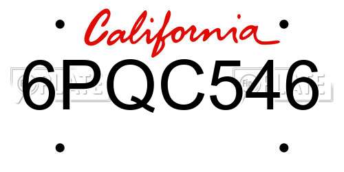 6PQC546 California License Plate