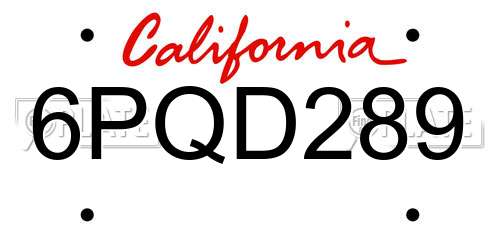 6PQD289 California License Plate