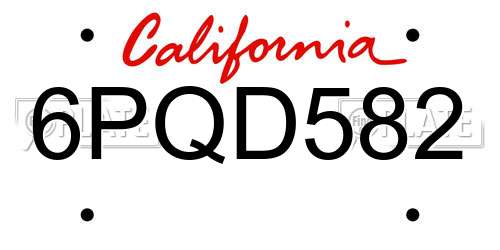 6PQD582 California License Plate