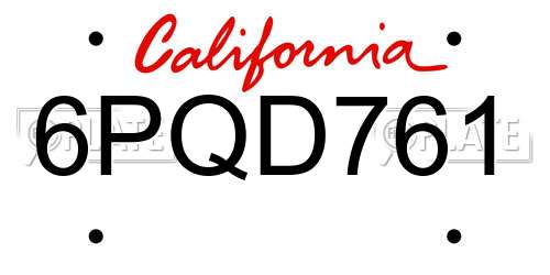 6PQD761 California License Plate